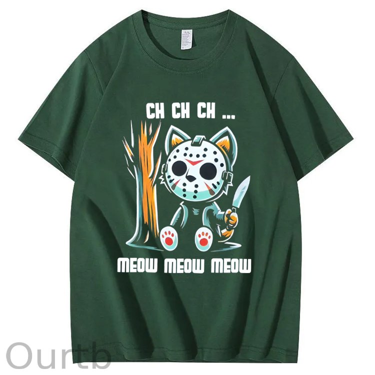 Halloween Funny  Cat Lovers Ch Ch Ch Pattern 100% Cotton  T-Shirt