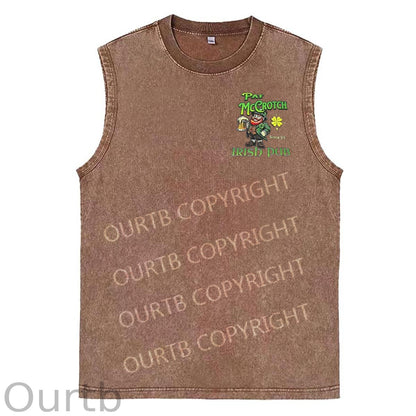 St Patrick'S Day Pat Pattern Print Sleeveless Cotton Washed Printed Loose Vest