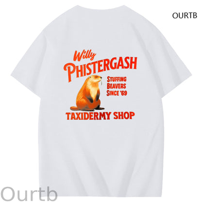 Willy Phistergash Stuffing Beavers Since'69 Taxidermy Shop Art Pattern Print T-Shirt