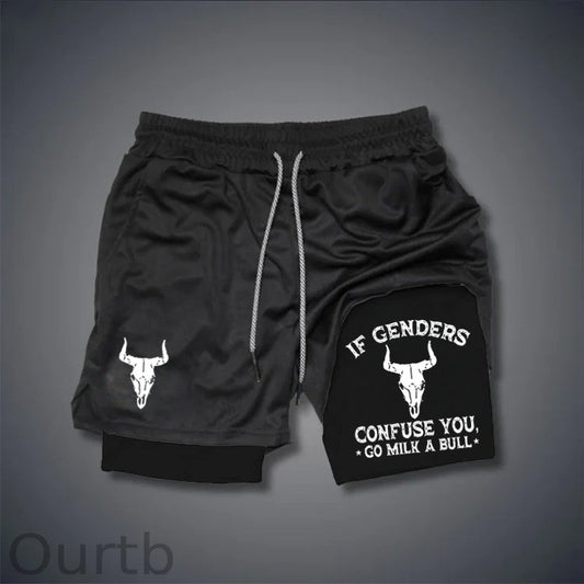 If Genders Confuse You Go Milk A Bull Print Shorts Pants
