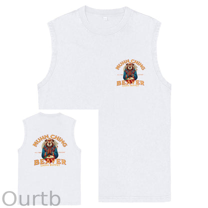 Muhn Ching All You Can Eat Beaver China Buffet Art Print Cotton Sleeveless Tank Tops