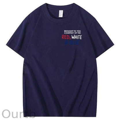 Red White And Blue  Pattern Print 100%Cotton T-Shirt