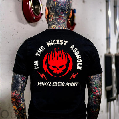 I'M THE NICEST ASSHOLE Red Skull Graffiti Black Print T-shirt