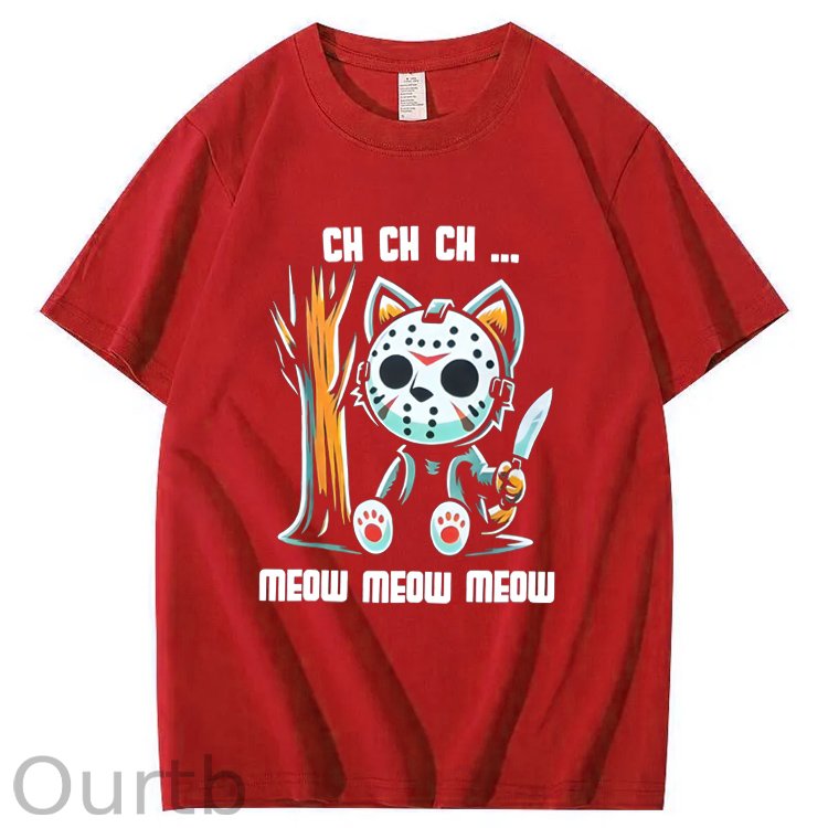 Halloween Funny  Cat Lovers Ch Ch Ch Pattern 100% Cotton  T-Shirt