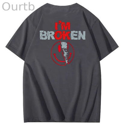 I'm Broken Skull Smile Pattern 100% Cotton T-Shirt