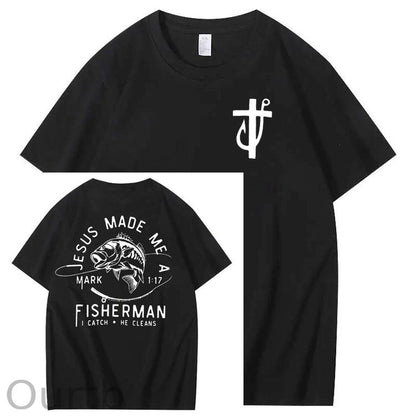 Jesus Made Me A Fisherman Pattern Print 100%Cotton T-Shirt