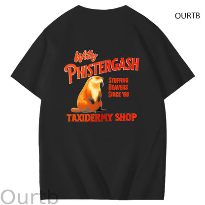 Willy Phistergash Stuffing Beavers Since'69 Taxidermy Shop Art Pattern Print T-Shirt
