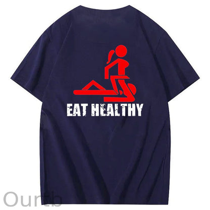 Eat Healthy Pattern  Print 100%Cotton T-Shirt