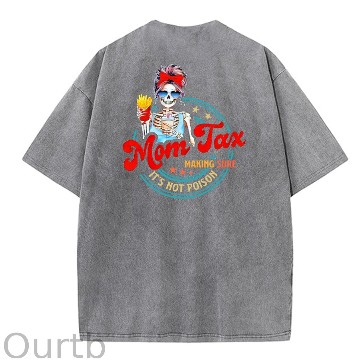 Mom Tax Washed And Distressed Pattern Crew Neck T-Shirt