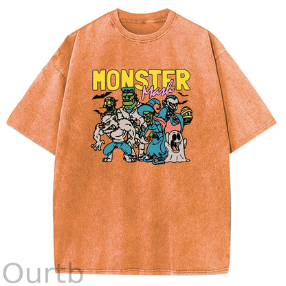 Monster  Washed And Distressed Pattern Crew Neck T-Shirt