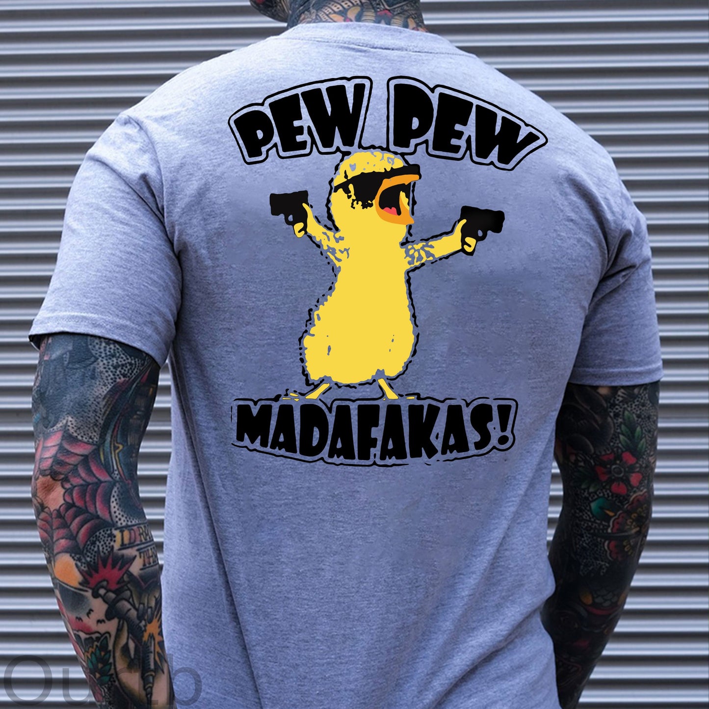 Yellow Duck Carries Pistol Letter Graphic Black Print T-shirt