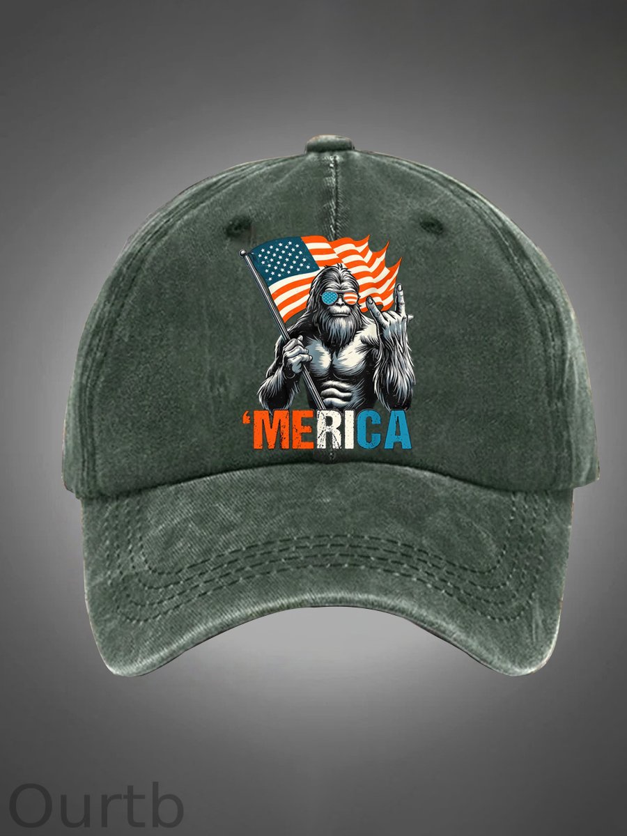 Merica Bigfoot Pattern Washed Hats