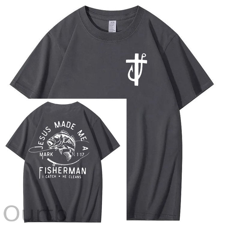 Jesus Made Me A Fisherman Pattern Print 100%Cotton T-Shirt