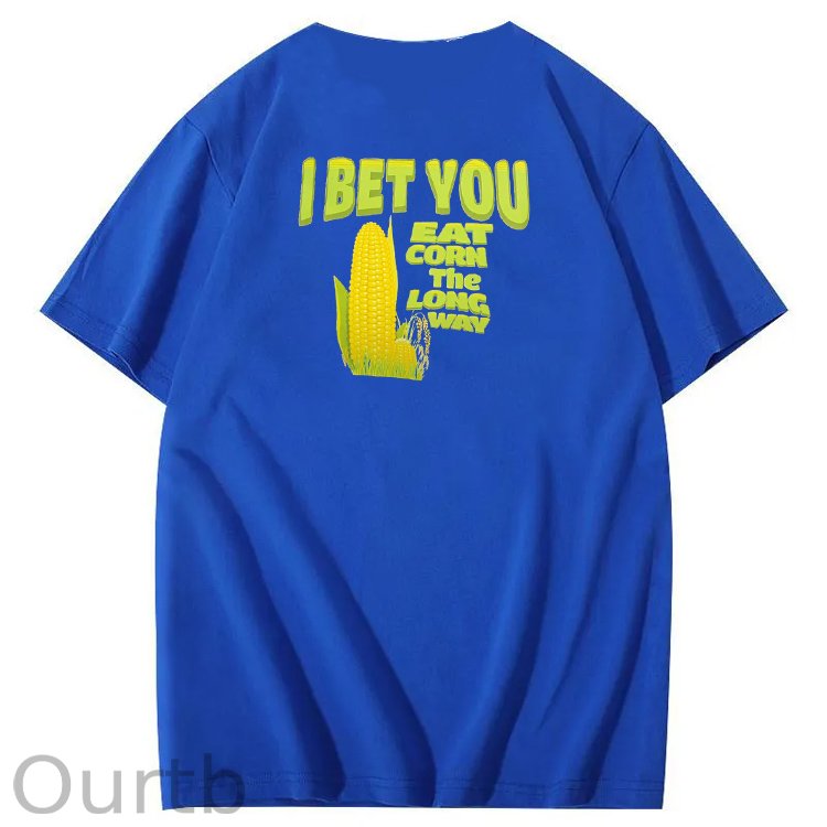 I Bet You  Eat Corn The Long Way  Pattern Print Crew Neck T-Shirt