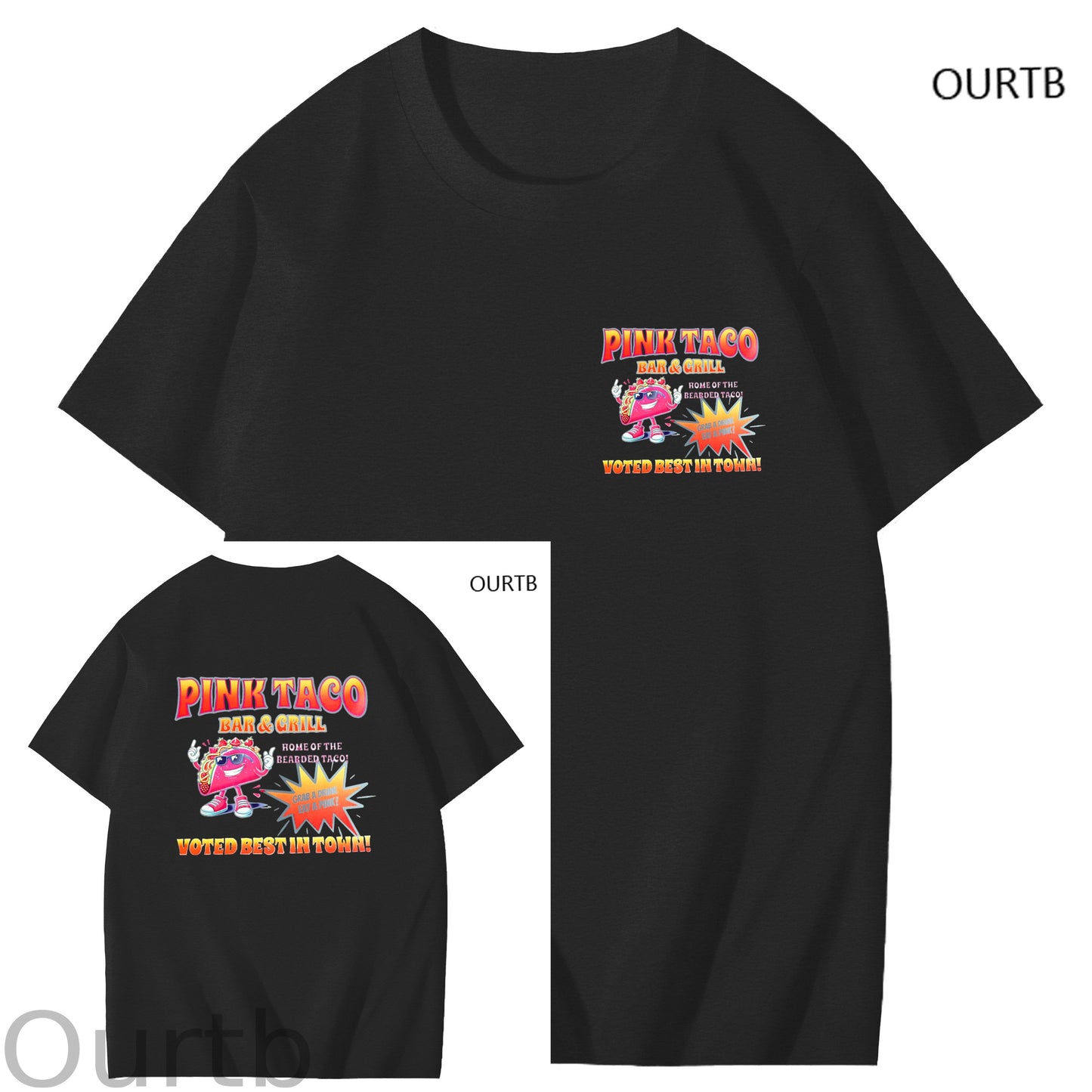 Pink Taco Bar Grill Voted Best In Town Art Pattern Print T-Shirt