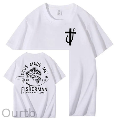 Jesus Made Me A Fisherman Pattern Print 100%Cotton T-Shirt