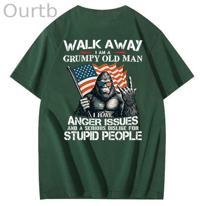 Walk Away I Am A Grumpy Old Man America BigFoot Gen X 100% Cotton T-Shirt