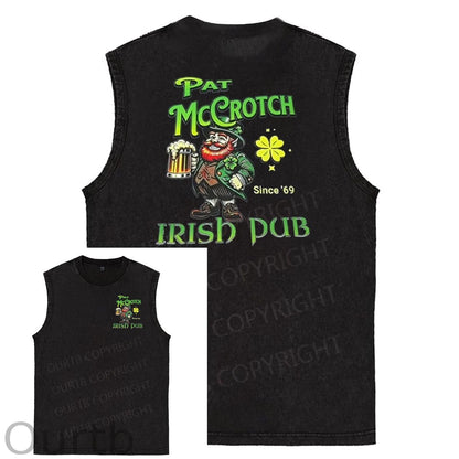 St Patrick'S Day Pat Pattern Print Sleeveless Cotton Washed Printed Loose Vest