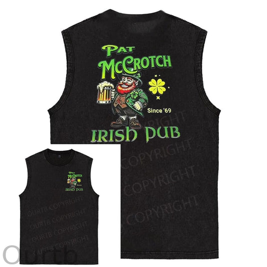 St Patrick'S Day Pat Pattern Print Sleeveless Cotton Washed Printed Loose Vest
