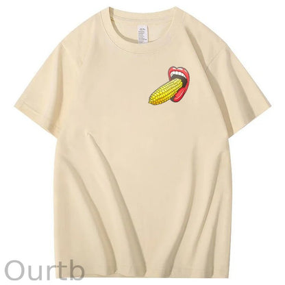 I Bet You  Eat Corn The Long Way  Pattern Print Crew Neck T-Shirt