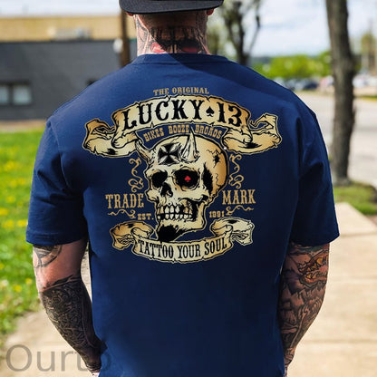 LUCKY THIRTEEN Skull Black Print T-shirt