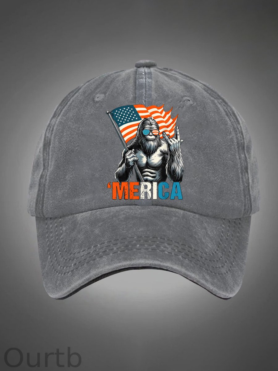 Merica Bigfoot Pattern Washed Hats