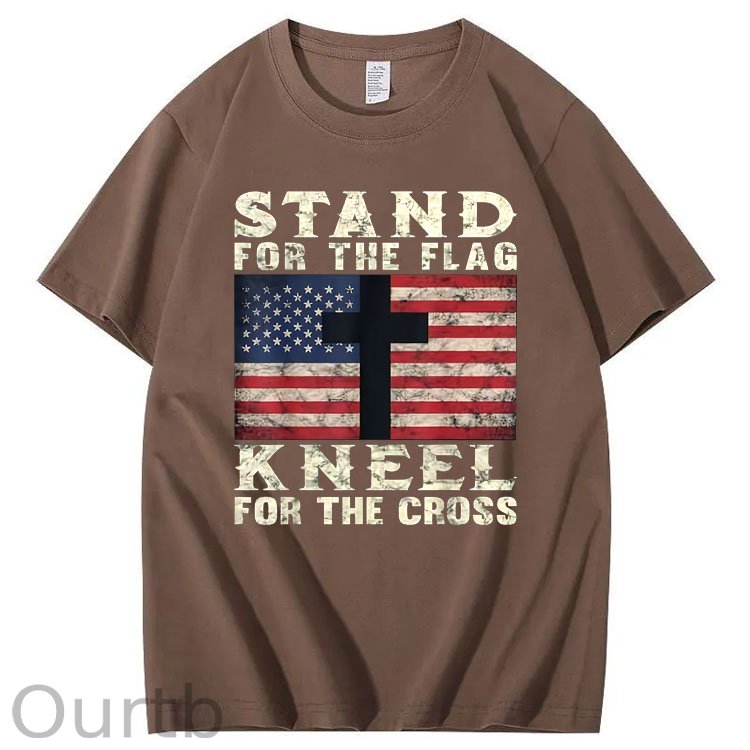 Stand For The Flag Kneel For The Cross Pattern Print 100%Cotton T-Shirt