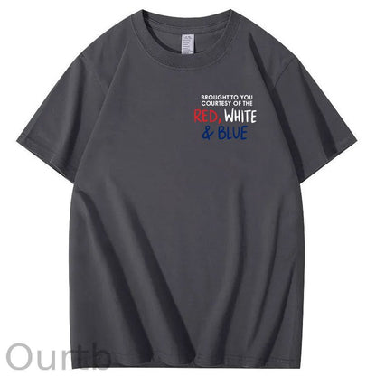 Red White And Blue  Pattern Print 100%Cotton T-Shirt