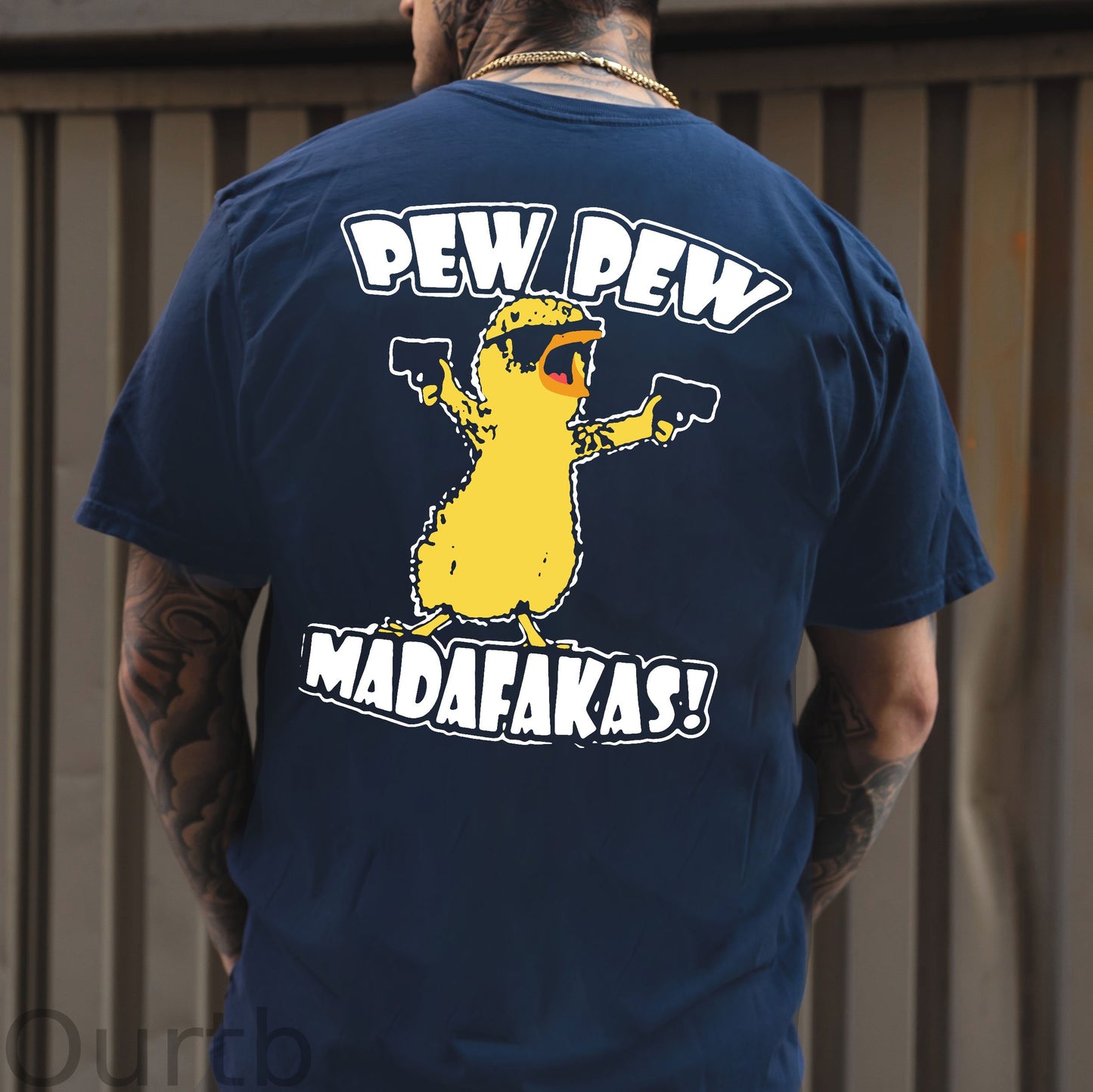 Yellow Duck Carries Pistol Letter Graphic Black Print T-shirt