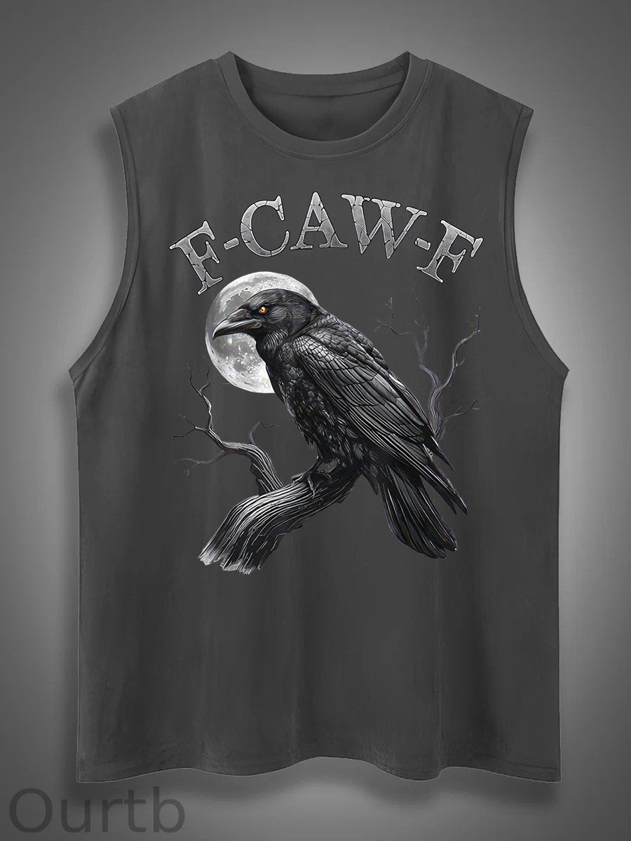 F-Caw-F Crow Print Cotton Sleeveless Tank Tops