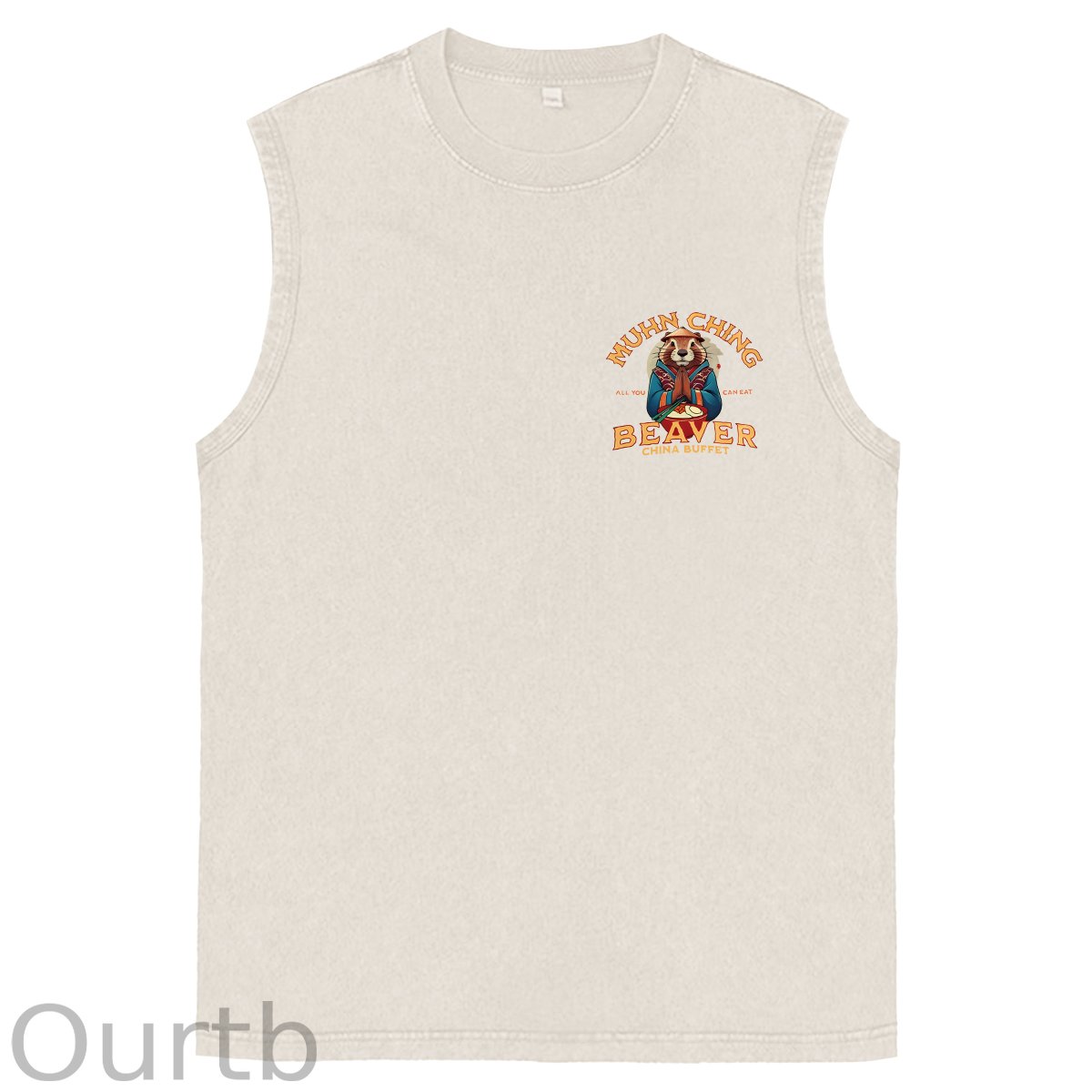 Muhn Ching All You Can Eat Beaver China Buffet Art Print Cotton Sleeveless Tank Tops