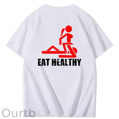 Eat Healthy Pattern  Print 100%Cotton T-Shirt