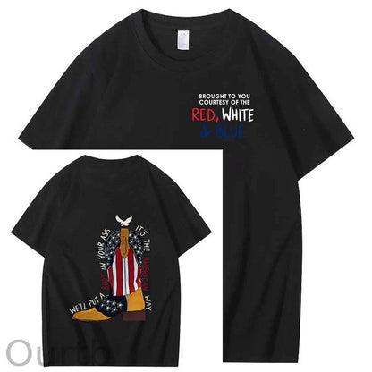 Red White And Blue  Pattern Print 100%Cotton T-Shirt
