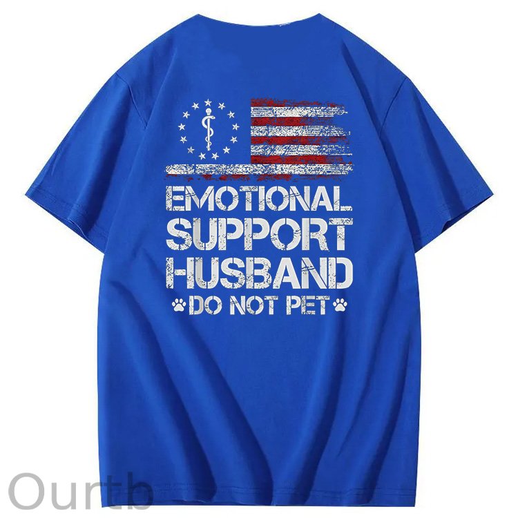 Emorional Support Husband Do Not Pet Pattern100% Cotton T-Shirt