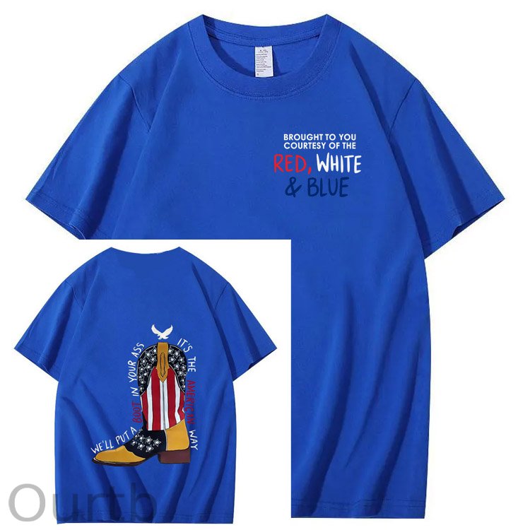 Red White And Blue  Pattern Print 100%Cotton T-Shirt