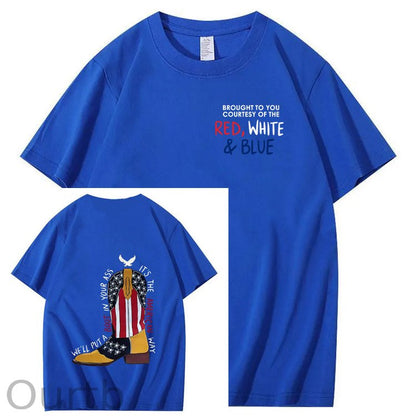 Red White And Blue  Pattern Print 100%Cotton T-Shirt