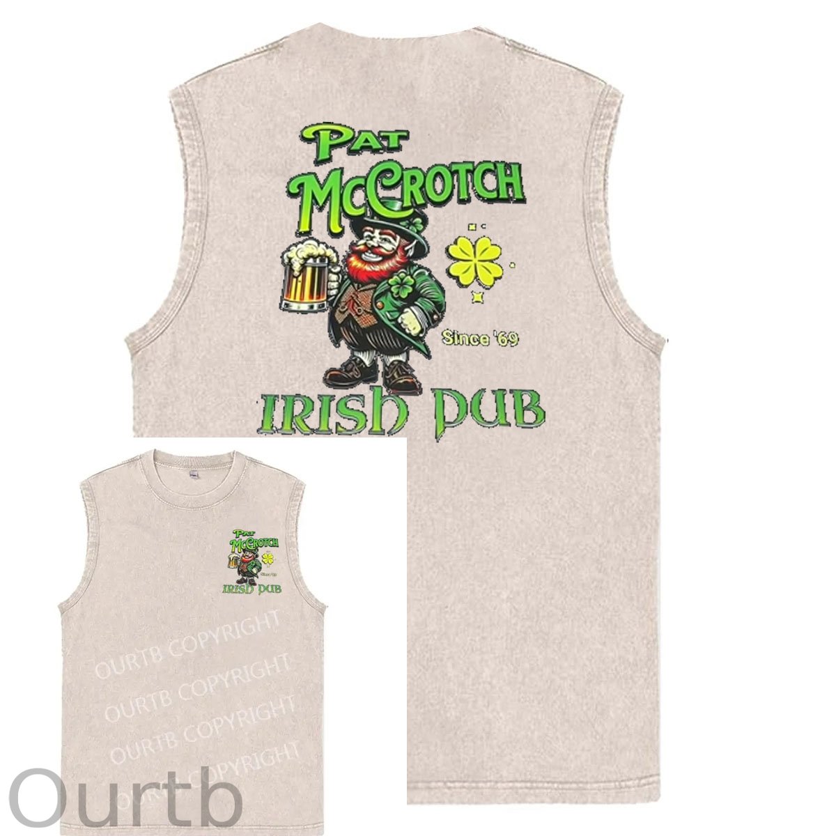 St Patrick'S Day Pat Pattern Print Sleeveless Cotton Washed Printed Loose Vest