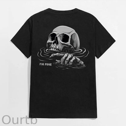 I'M FINE Drowning Skull Black Print T-Shirt