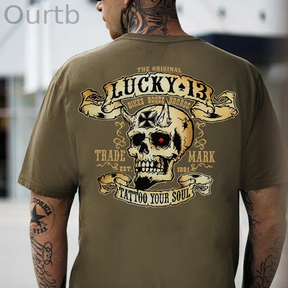 LUCKY THIRTEEN Skull Black Print T-shirt
