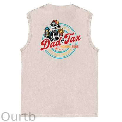 Dad Tax Pattern Sleeveless Cotton Washed Printed Loose Vest