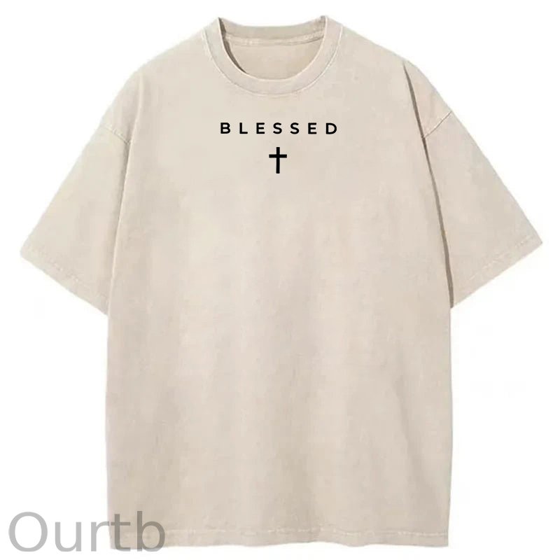 Men's Cross & Letter Print Round Neck Tee, Casual Street Short Sleeve T-shirt for Summer, Men's Top for Daily Wear