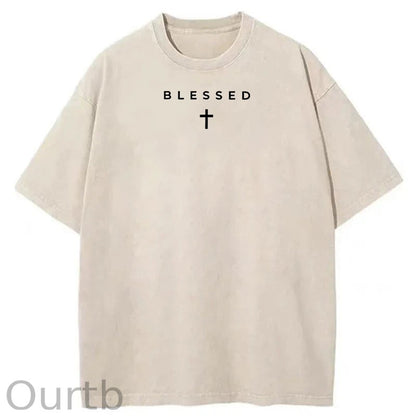 Men's Cross & Letter Print Round Neck Tee, Casual Street Short Sleeve T-shirt for Summer, Men's Top for Daily Wear