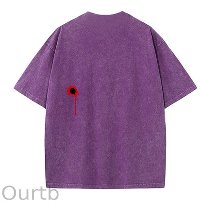 I'm Fine Pattern Washing And Aging Process Crew Neck T-Shirt