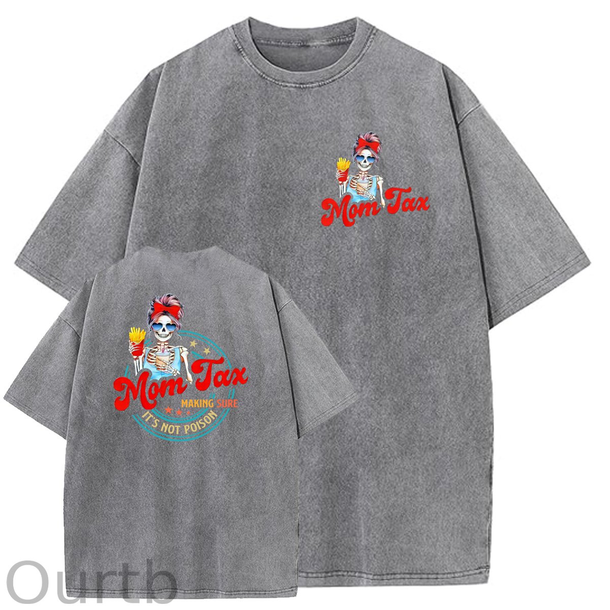 Mom Tax Washed And Distressed Pattern Crew Neck T-Shirt