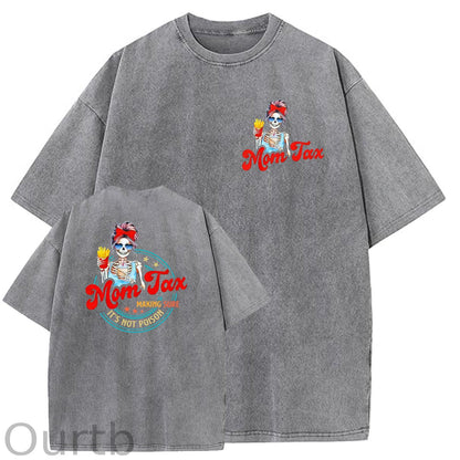 Mom Tax Washed And Distressed Pattern Crew Neck T-Shirt
