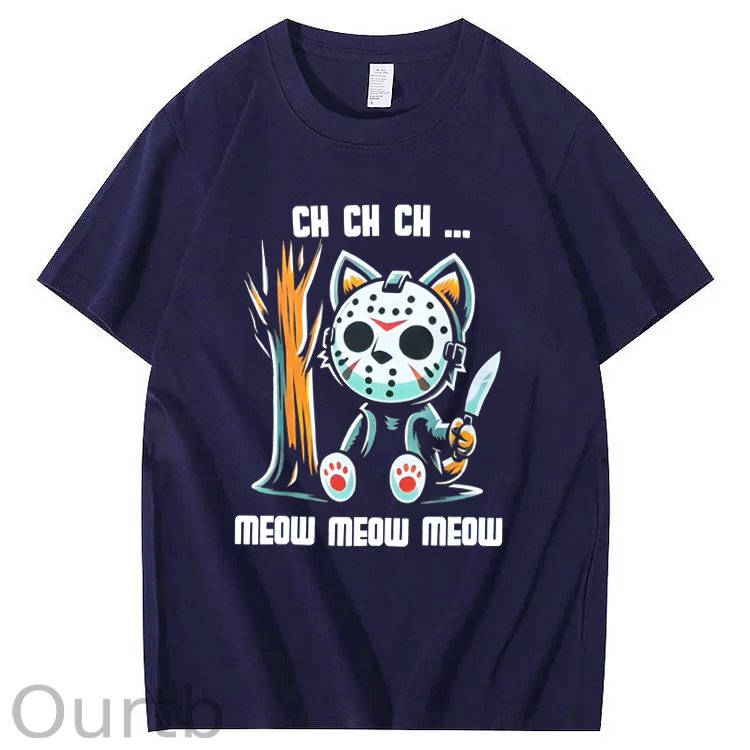 Halloween Funny  Cat Lovers Ch Ch Ch Pattern 100% Cotton  T-Shirt