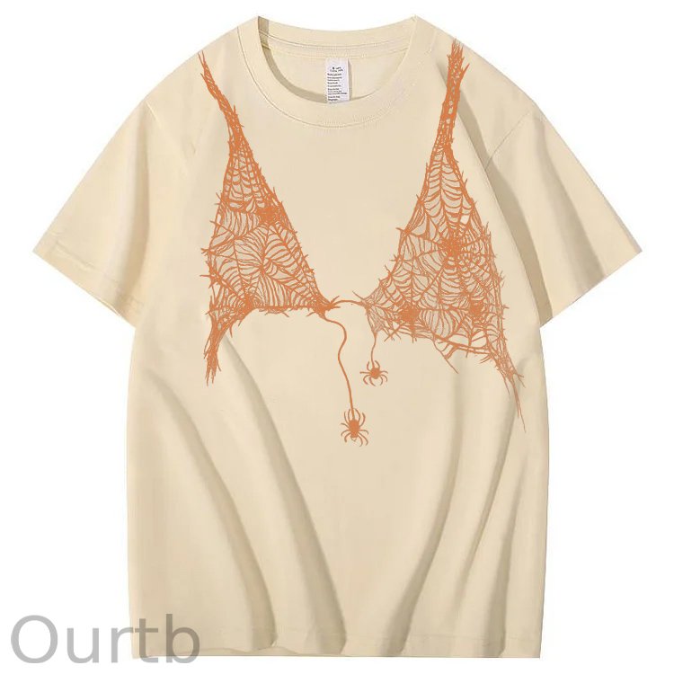 Halloween Fun Spider Web Bra Pattern Pattern  Print 100%Cotton T-Shirt