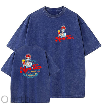 Mom Tax Washed And Distressed Pattern Crew Neck T-Shirt