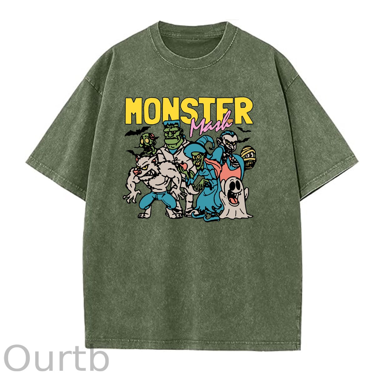 Monster  Washed And Distressed Pattern Crew Neck T-Shirt