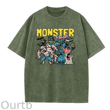Monster  Washed And Distressed Pattern Crew Neck T-Shirt